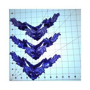 Blue and blue iris sequin and bead neckline appliques set of 3